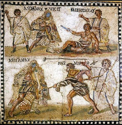 <b>Mosaico con gladiatori conservato nel Museo Archeologico Nazionale di Madrid</b>